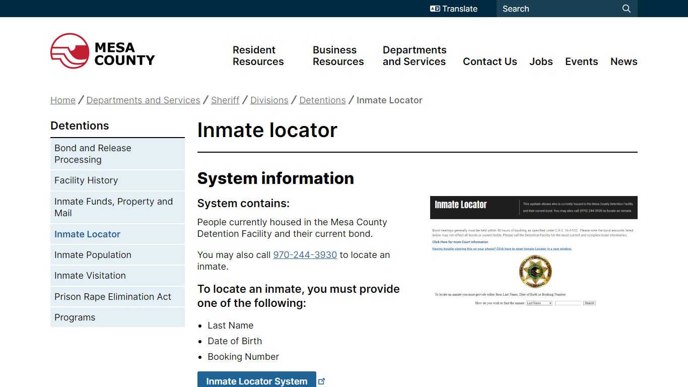 Inmate locator | Mesa County