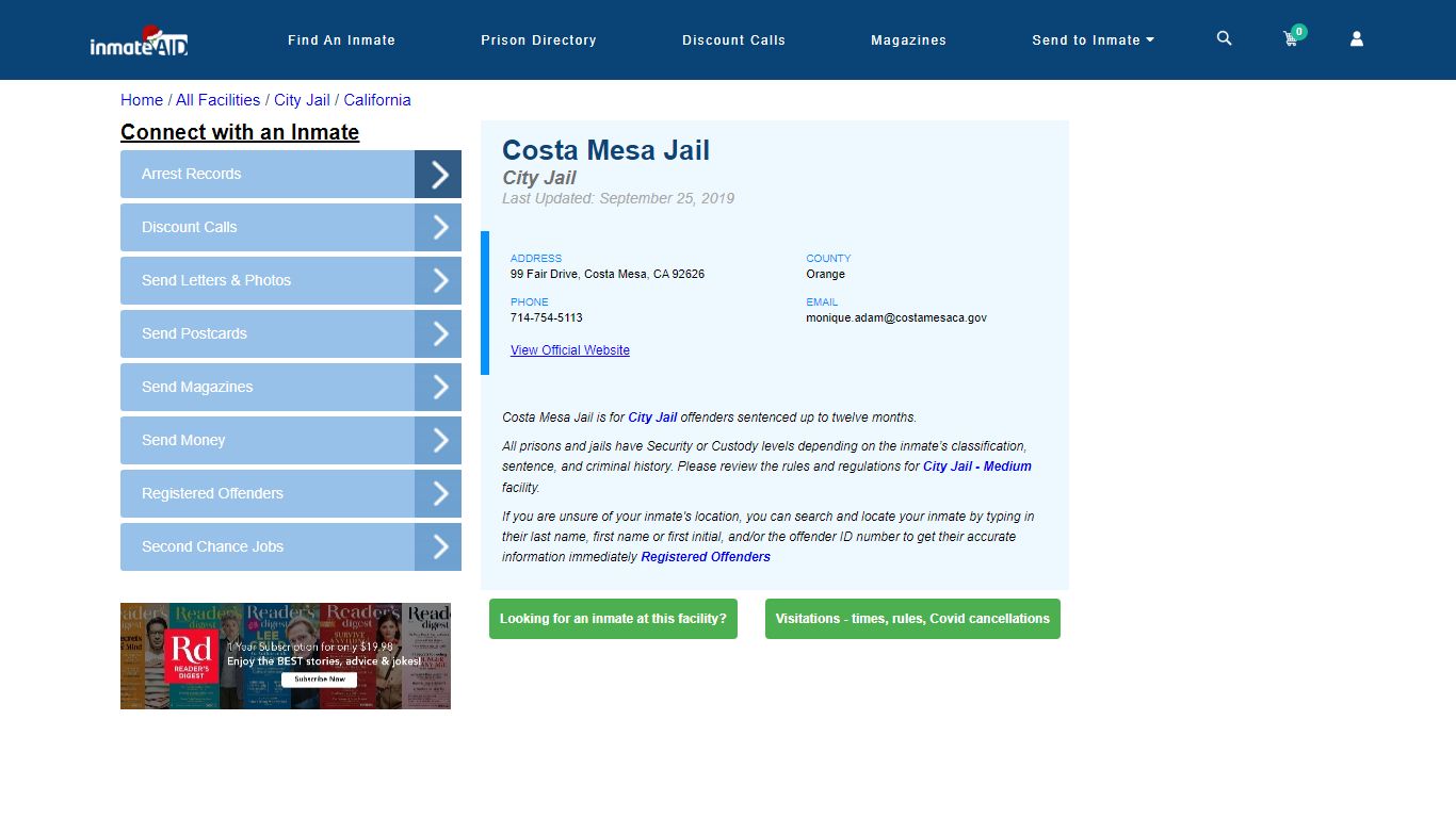 Costa Mesa Jail | Inmate Locator