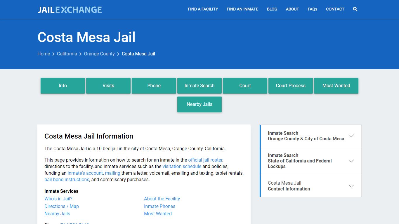 Costa Mesa Jail, CA Inmate Search, Information